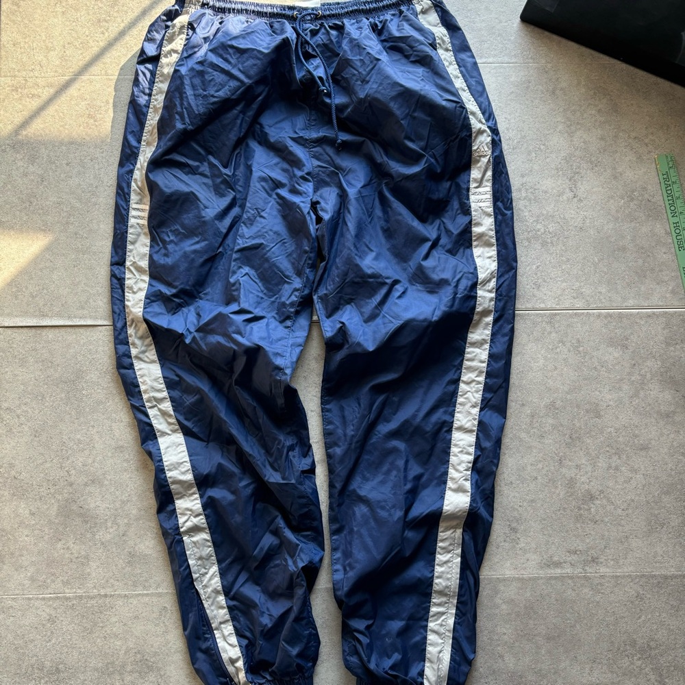 Blue with gray stripe lined adidas track pants